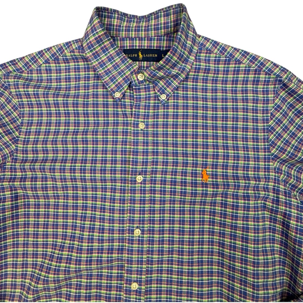 Polo Ralph Lauren Shirt Mens Large Blue Pink Plaid Classic Fit Button Down Soft
